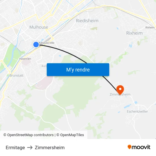 Ermitage to Zimmersheim map