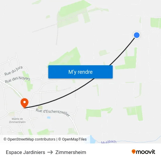 Espace Jardiniers to Zimmersheim map