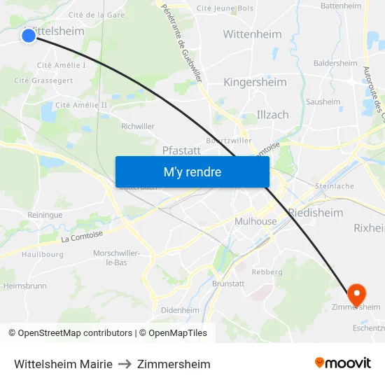Wittelsheim Mairie to Zimmersheim map