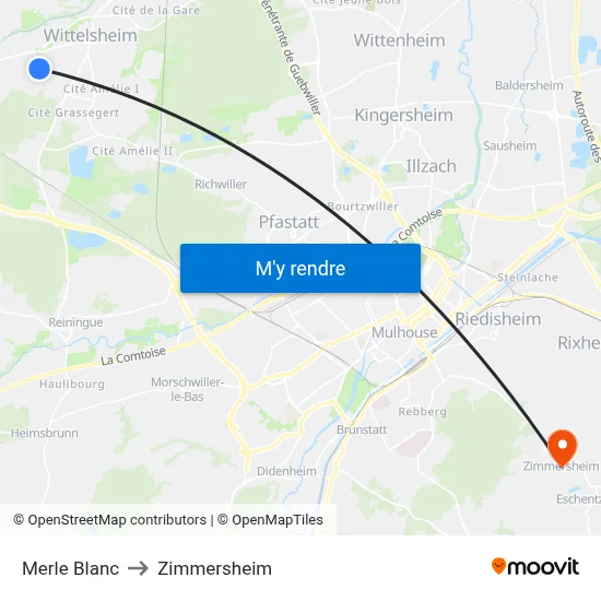 Merle Blanc to Zimmersheim map