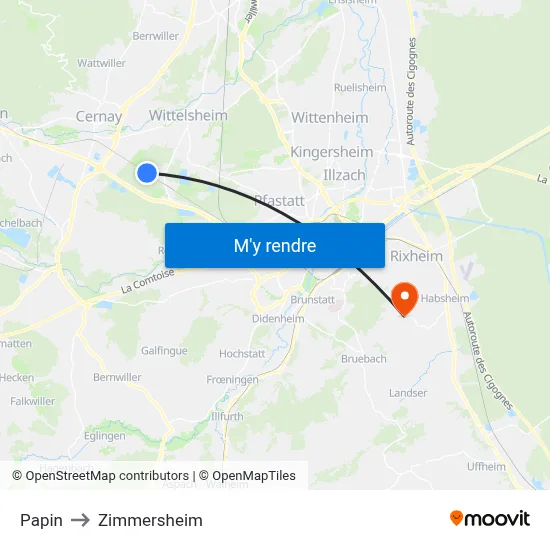 Papin to Zimmersheim map