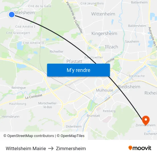 Wittelsheim Mairie to Zimmersheim map
