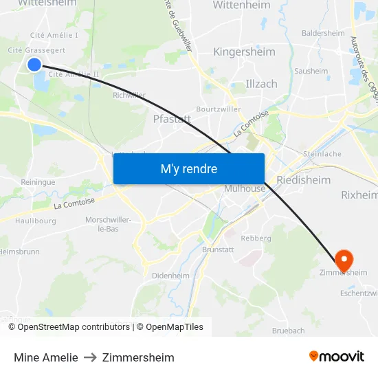 Mine Amelie to Zimmersheim map