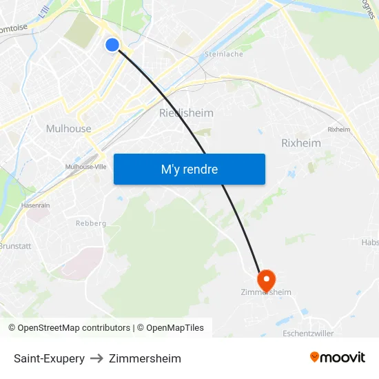Saint-Exupery to Zimmersheim map