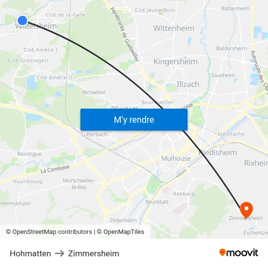 Hohmatten to Zimmersheim map