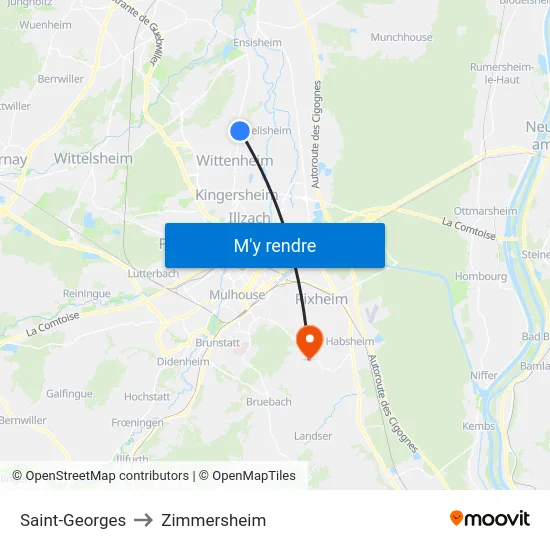 Saint-Georges to Zimmersheim map