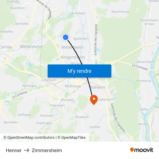 Henner to Zimmersheim map