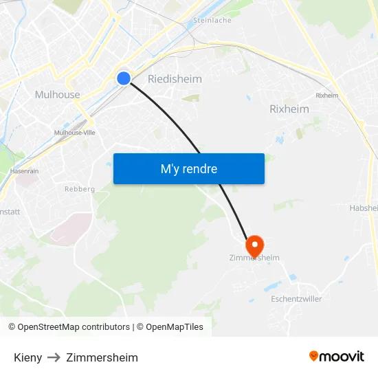 Kieny to Zimmersheim map