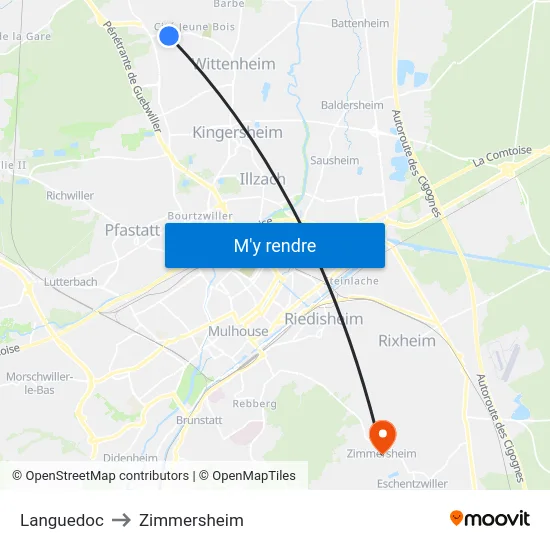 Languedoc to Zimmersheim map