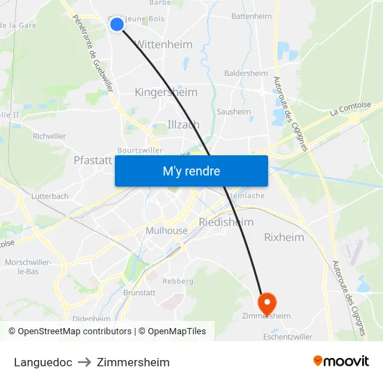 Languedoc to Zimmersheim map