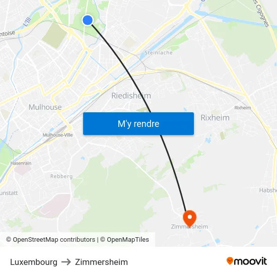 Luxembourg to Zimmersheim map