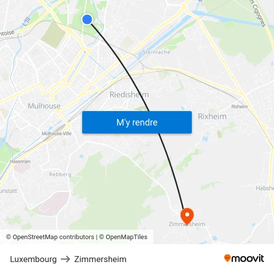 Luxembourg to Zimmersheim map
