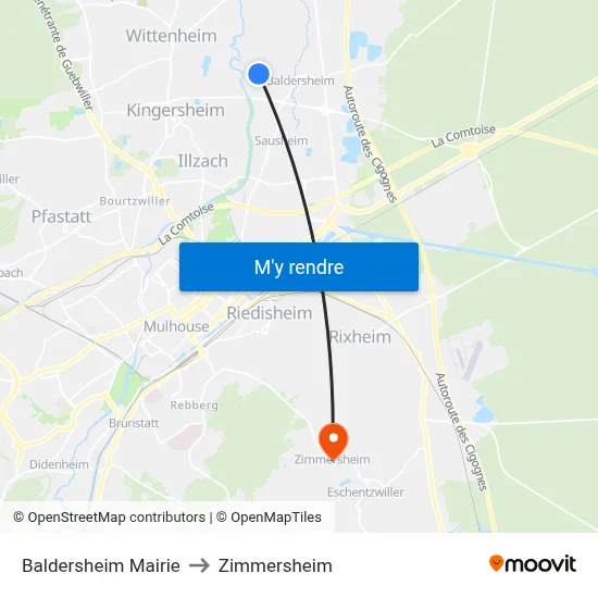 Baldersheim Mairie to Zimmersheim map