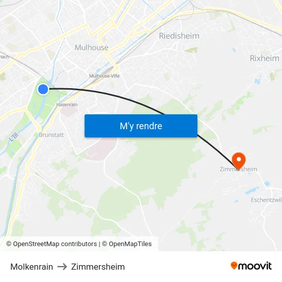 Molkenrain to Zimmersheim map