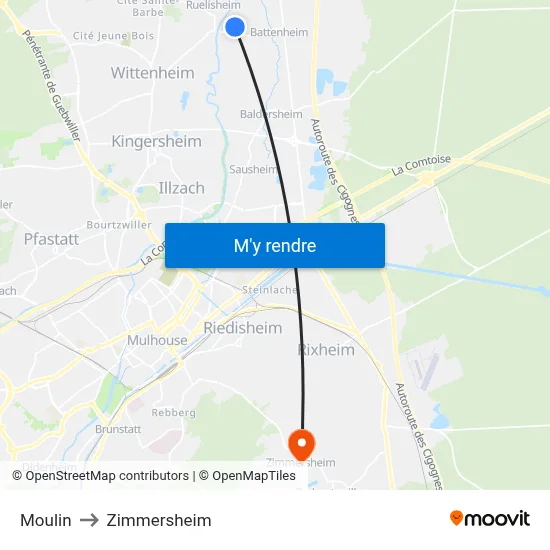 Moulin to Zimmersheim map