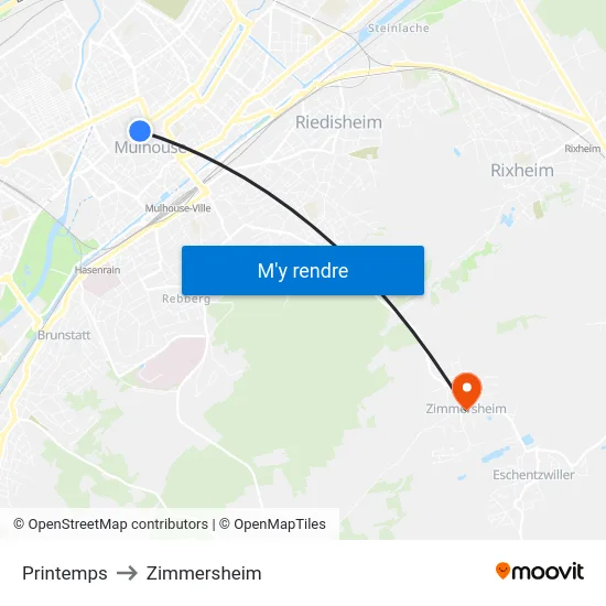 Printemps to Zimmersheim map