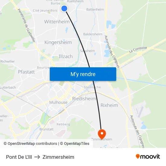 Pont De L'Ill to Zimmersheim map
