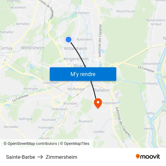 Sainte-Barbe to Zimmersheim map