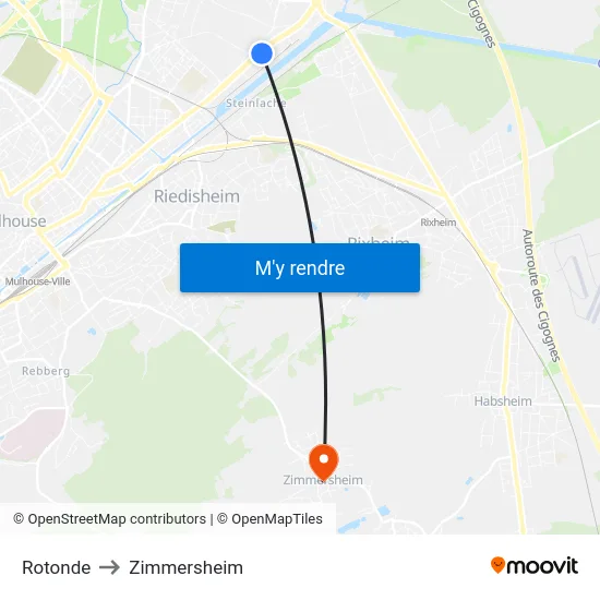 Rotonde to Zimmersheim map