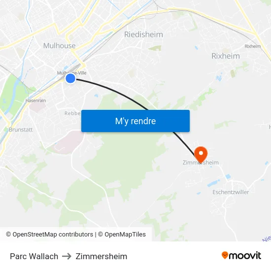 Parc Wallach to Zimmersheim map