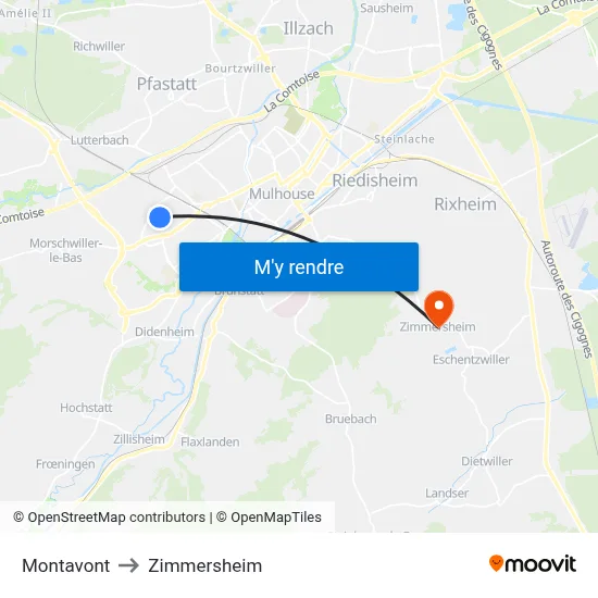 Montavont to Zimmersheim map