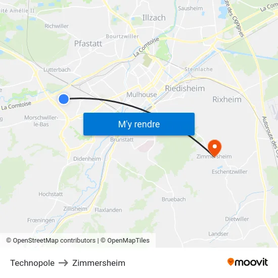 Technopole to Zimmersheim map