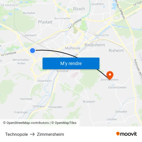 Technopole to Zimmersheim map