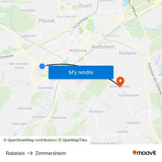 Rabelais to Zimmersheim map