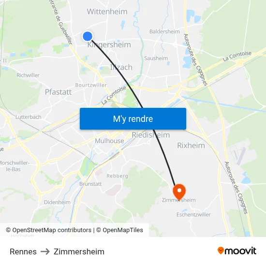 Rennes to Zimmersheim map
