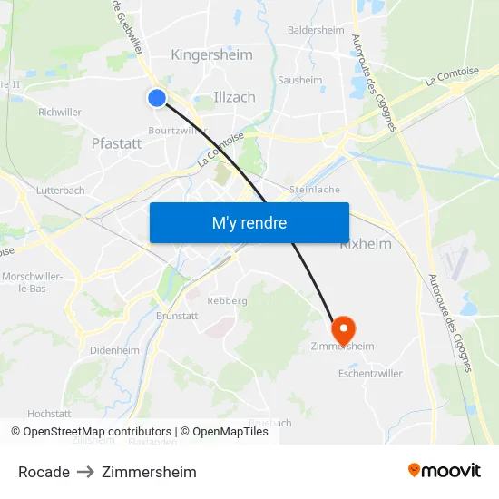 Rocade to Zimmersheim map