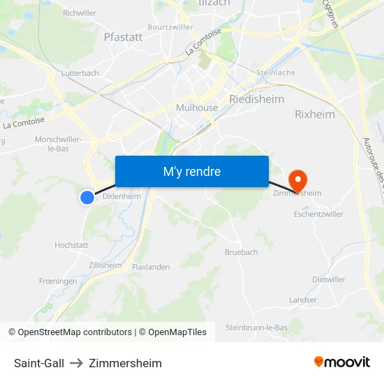 Saint-Gall to Zimmersheim map