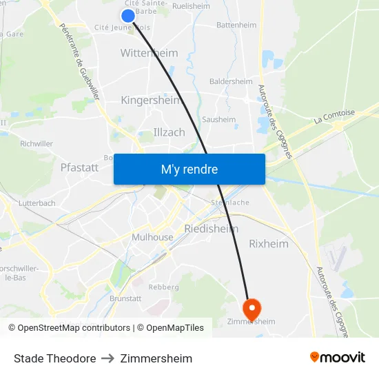 Stade Theodore to Zimmersheim map