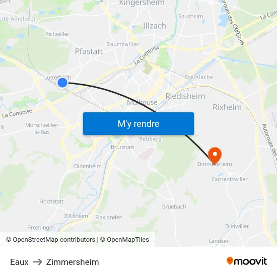 Eaux to Zimmersheim map