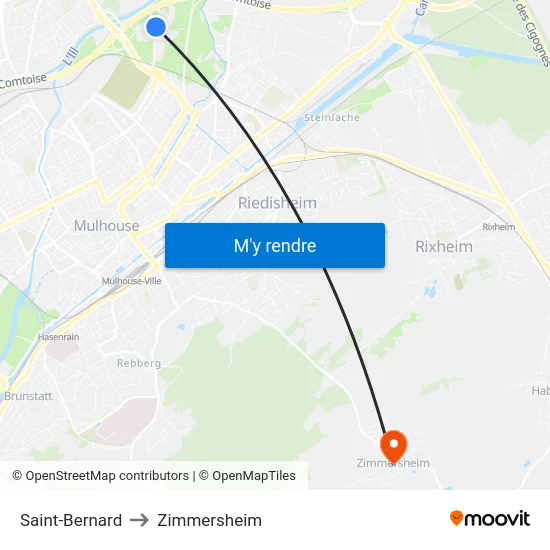 Saint-Bernard to Zimmersheim map