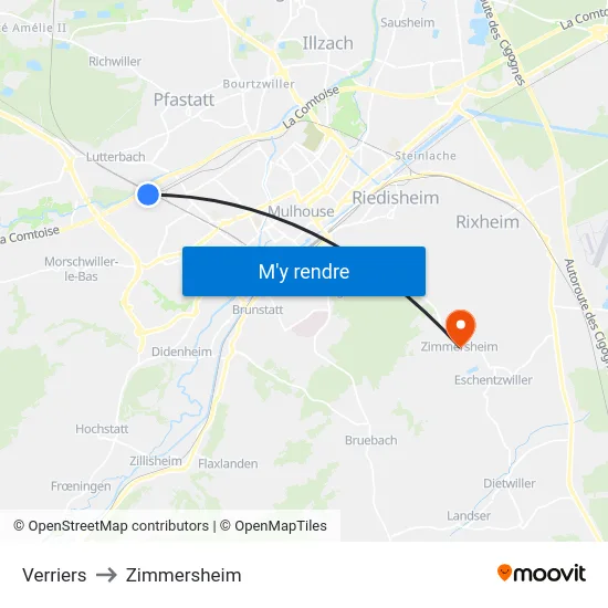Verriers to Zimmersheim map