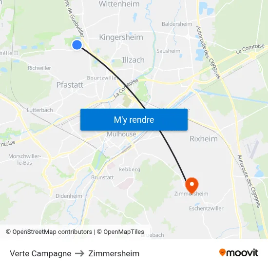 Verte Campagne to Zimmersheim map