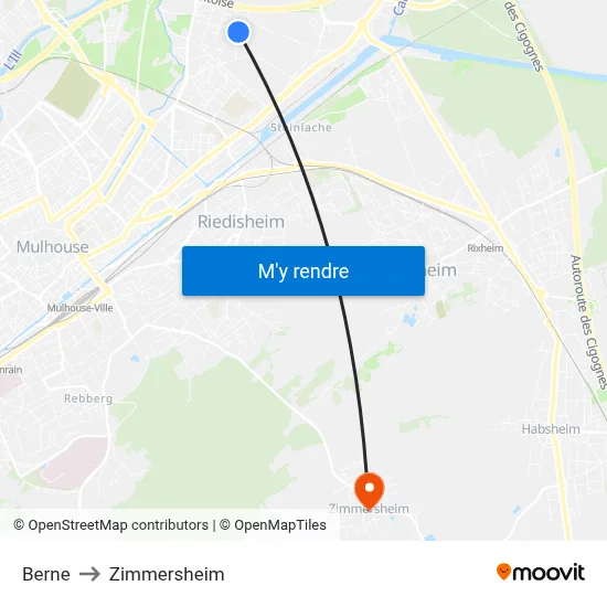 Berne to Zimmersheim map