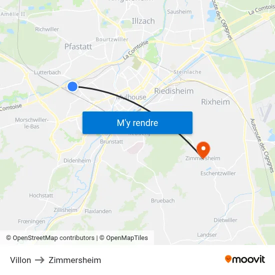 Villon to Zimmersheim map