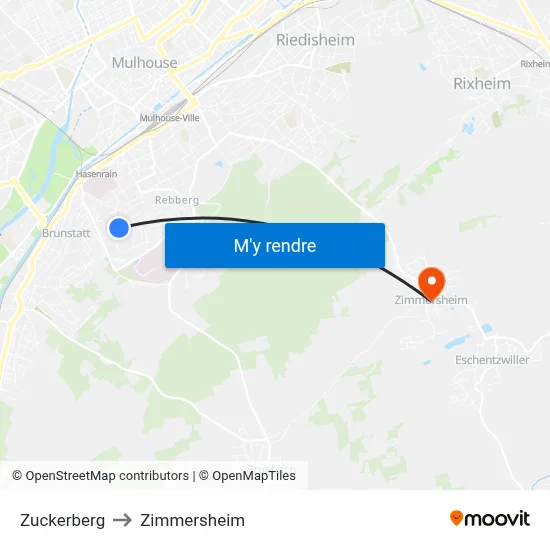 Zuckerberg to Zimmersheim map