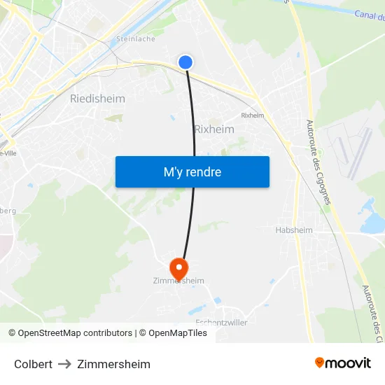 Colbert to Zimmersheim map