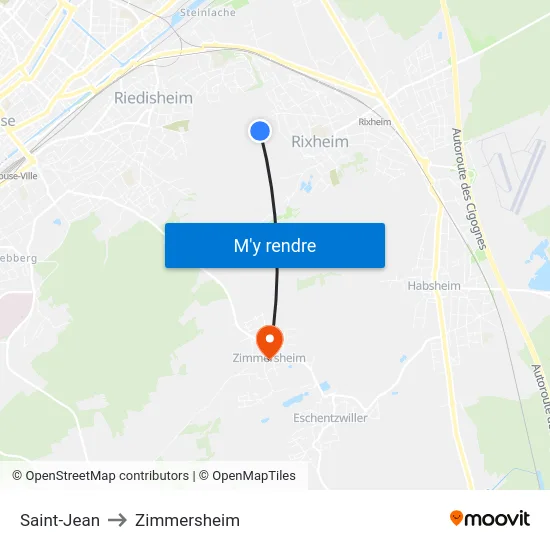 Saint-Jean to Zimmersheim map