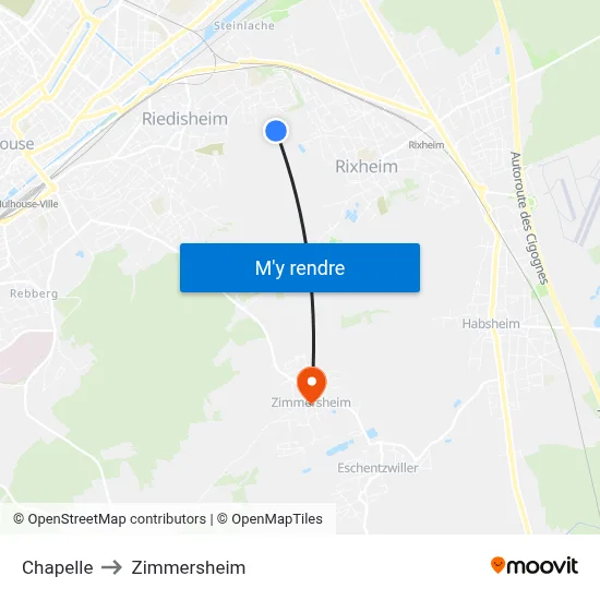 Chapelle to Zimmersheim map