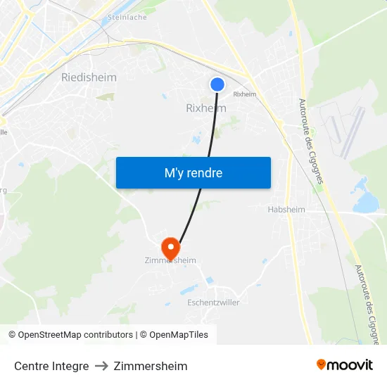 Centre Integre to Zimmersheim map