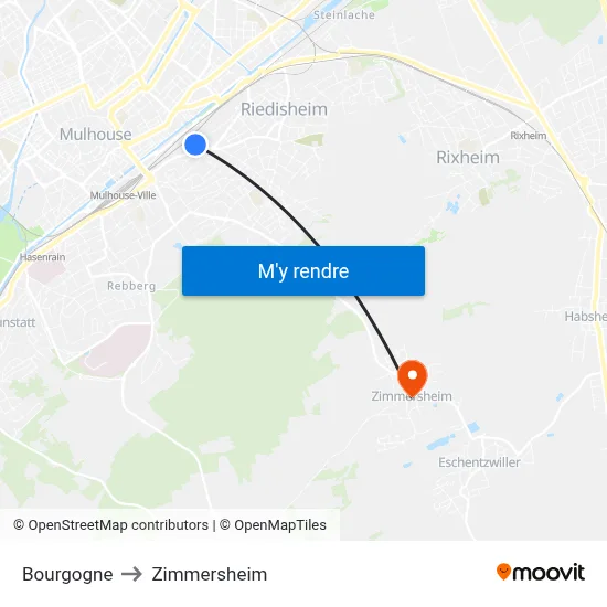 Bourgogne to Zimmersheim map