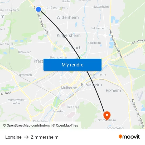 Lorraine to Zimmersheim map