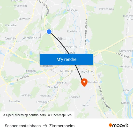 Schoenensteinbach to Zimmersheim map
