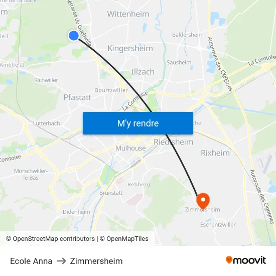 Ecole Anna to Zimmersheim map
