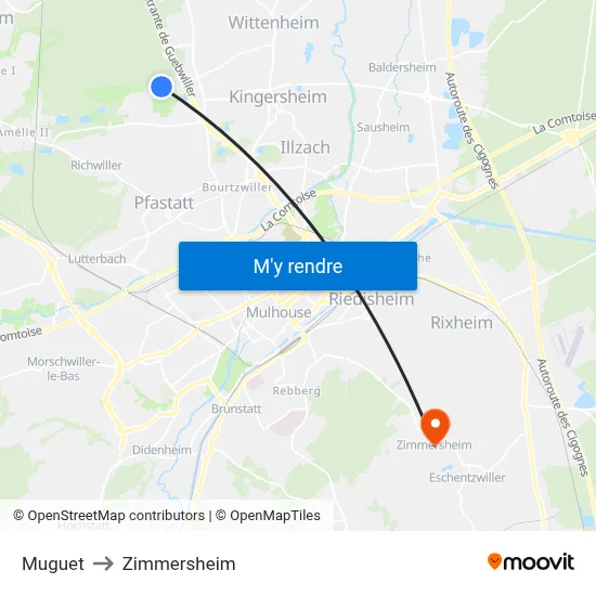 Muguet to Zimmersheim map