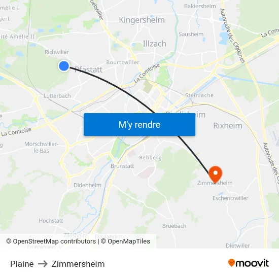 Plaine to Zimmersheim map