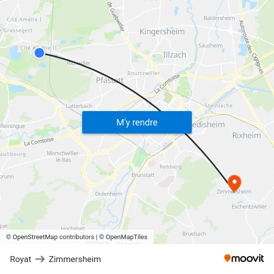 Royat to Zimmersheim map